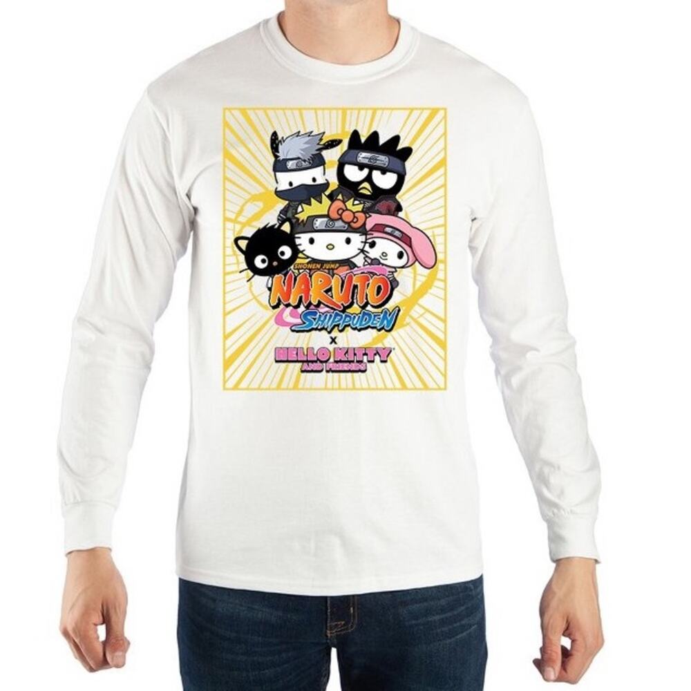 Naruto Shippuden x Hello Kitty White Mens Long Sleeve Dress shirt S/M T-shirt - Picture 1 of 4